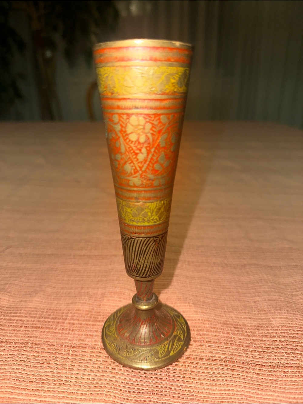 Decorative Brass Bud Vase in Red and Gold